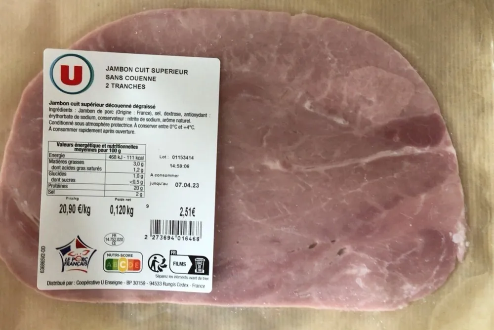 Jambon Cuit Superieur Sans Couenne 2 Tranches