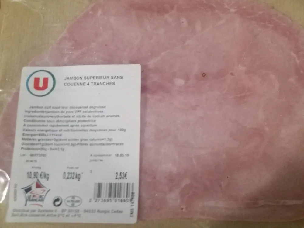 Jambon supérieur sans couenne 4 tranches