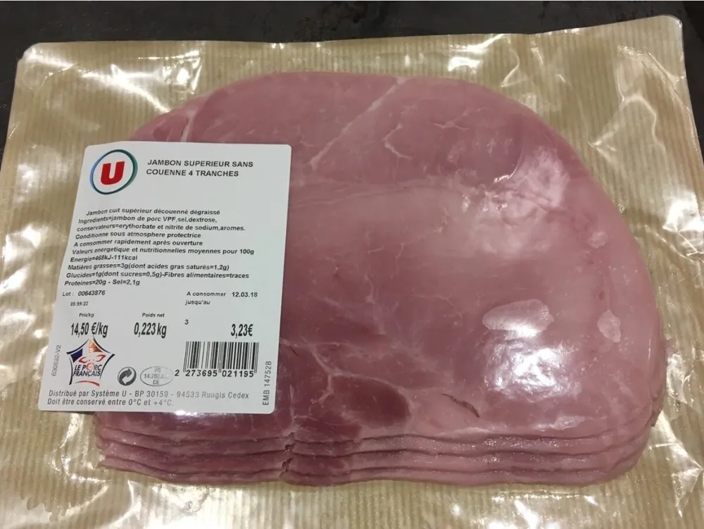 Jambon superieur sans couenne 4 tranches