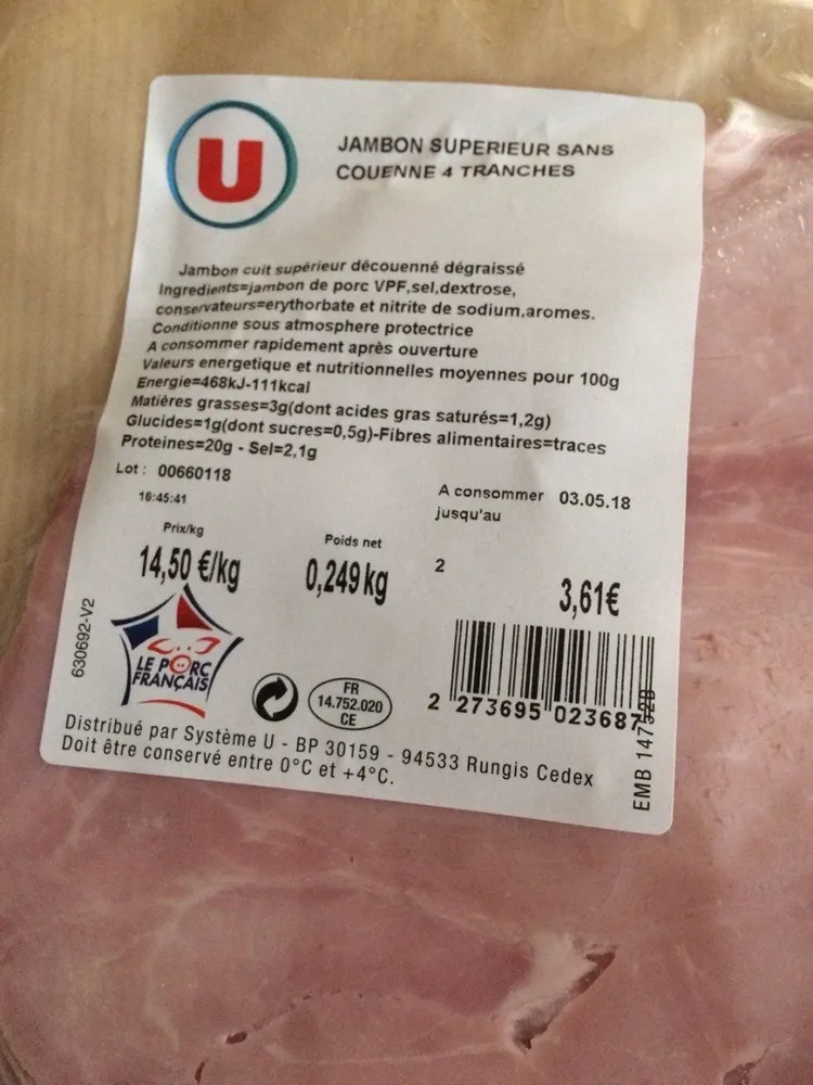 Jambon superieur sans couenne