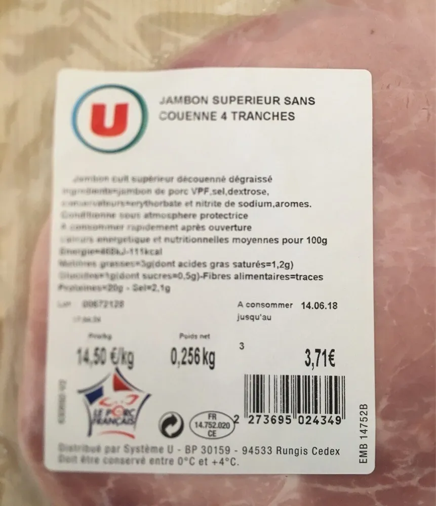 Jambon superieur sans couenne