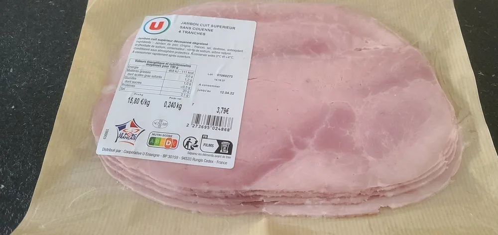 Jambon Cuit Supérieur sans couenne 4 Tranche