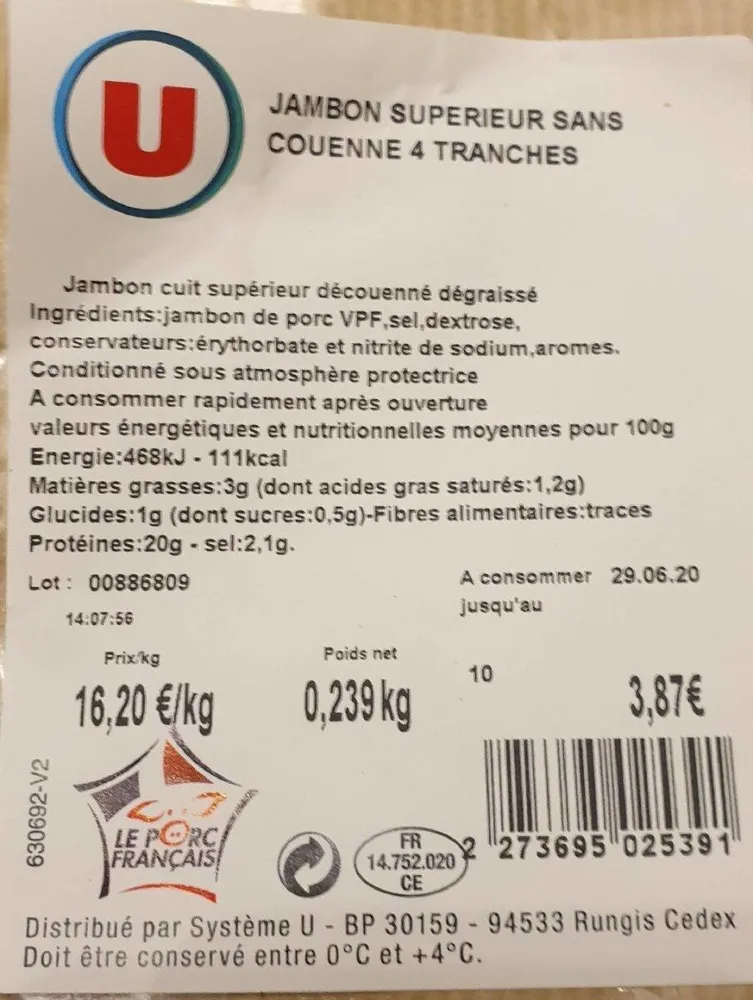 Jambon Supérieur sans couenne
