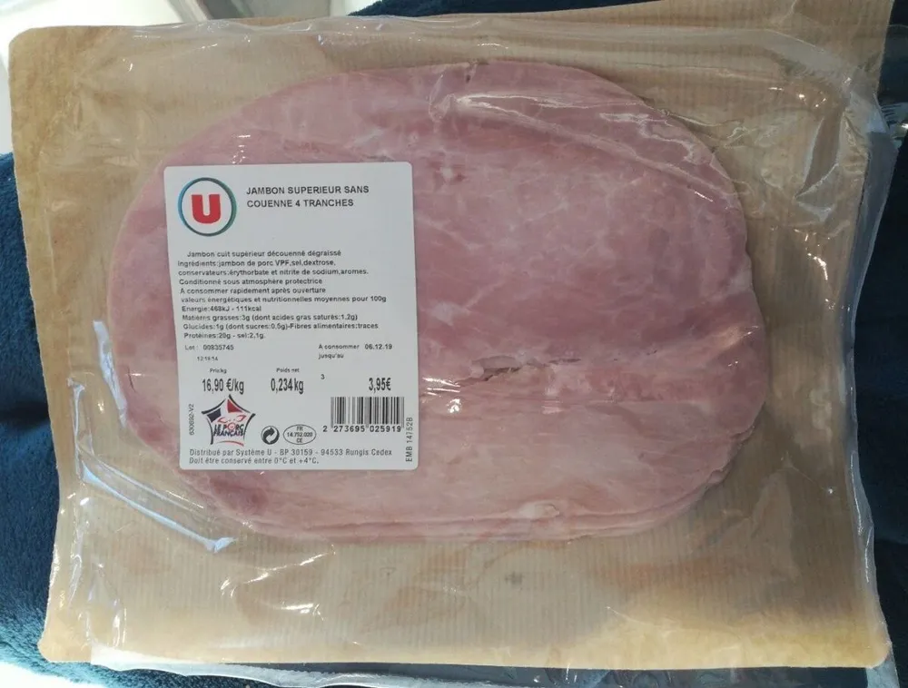 Jambon superieur sans couenne 4 tranches