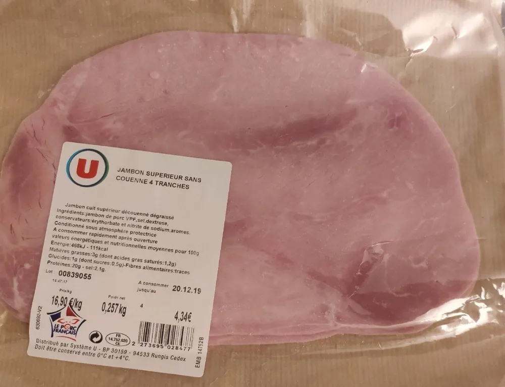 Jambon supérieur sans couenne 4 tranches