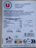 Jambon cuit supérieur sans couenne 4 tranches