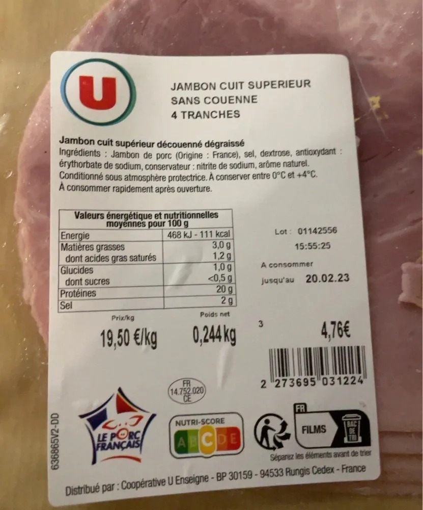 Jambon Cuit Supérieur découenné dégraissé