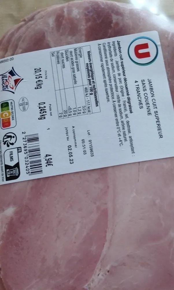 Jambon cuit supérieur marque U