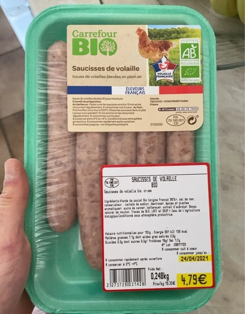Saucisse de volaille BIO