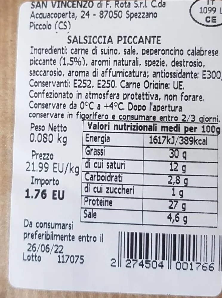Salsiccia piccante eurospin