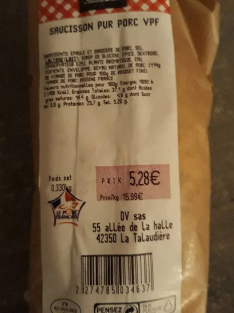 Saucisson pur porc vpf