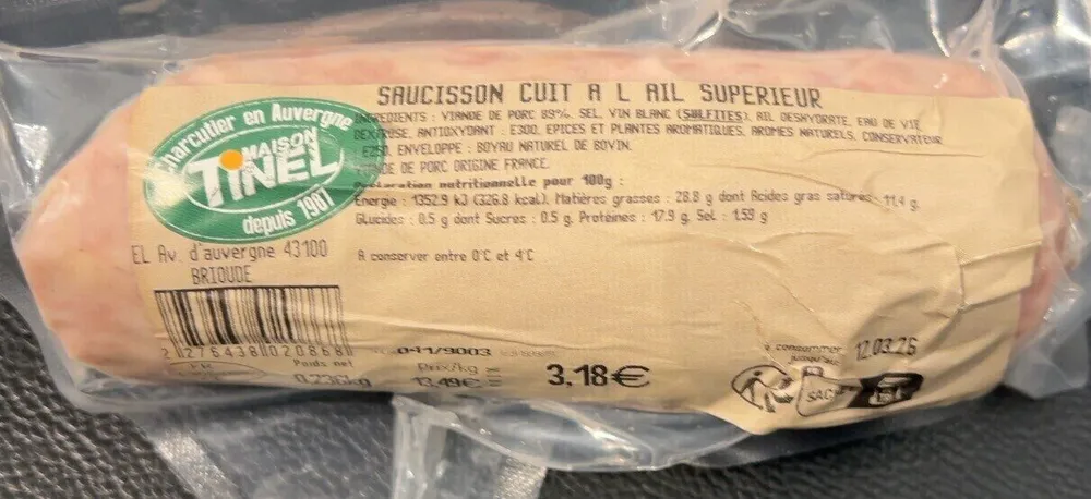 Saucisson cuit a l’ail superieur