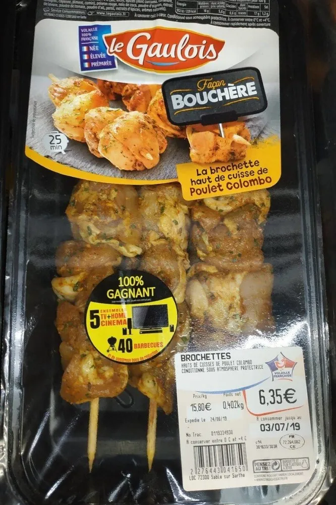 Brochettes haut de cuisse au Colombo