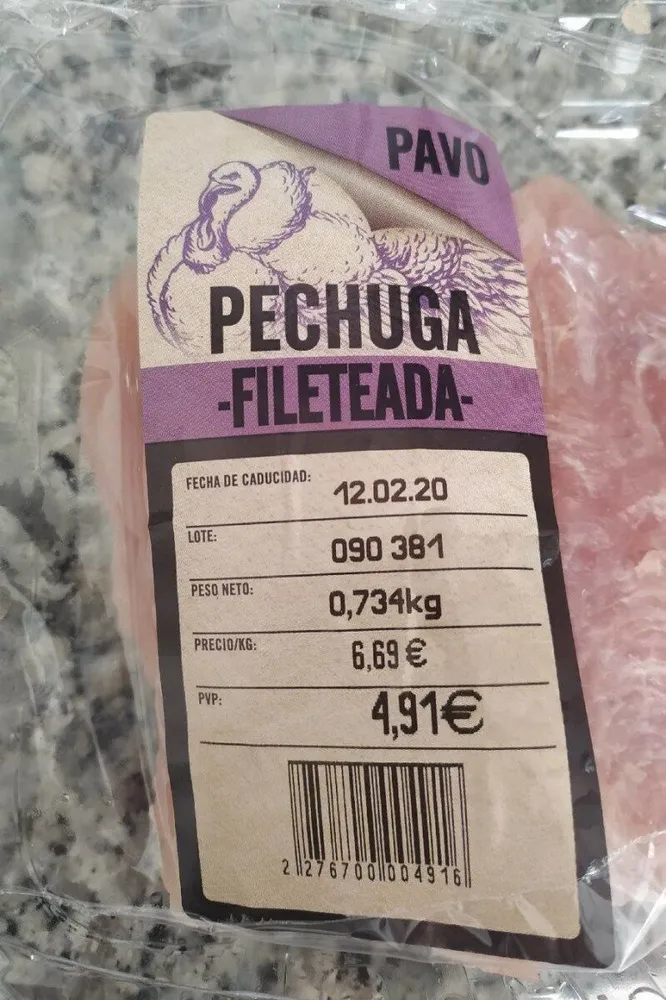 Pechuga fileteada pavo