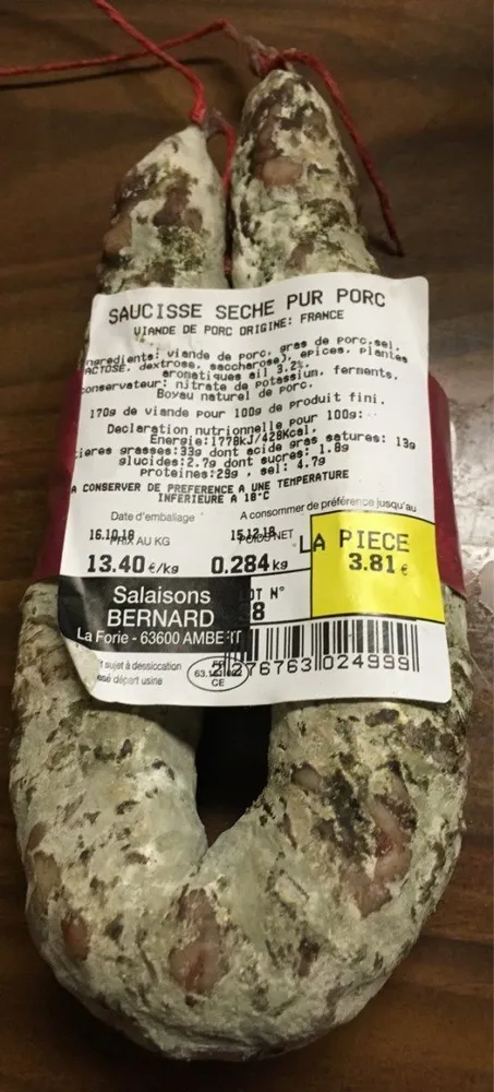 Saucisse seche pur porc