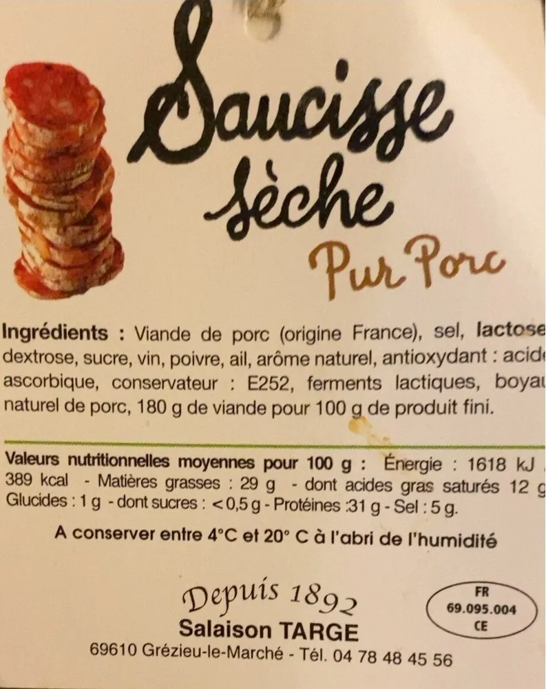 Saucisse sèche pur porc