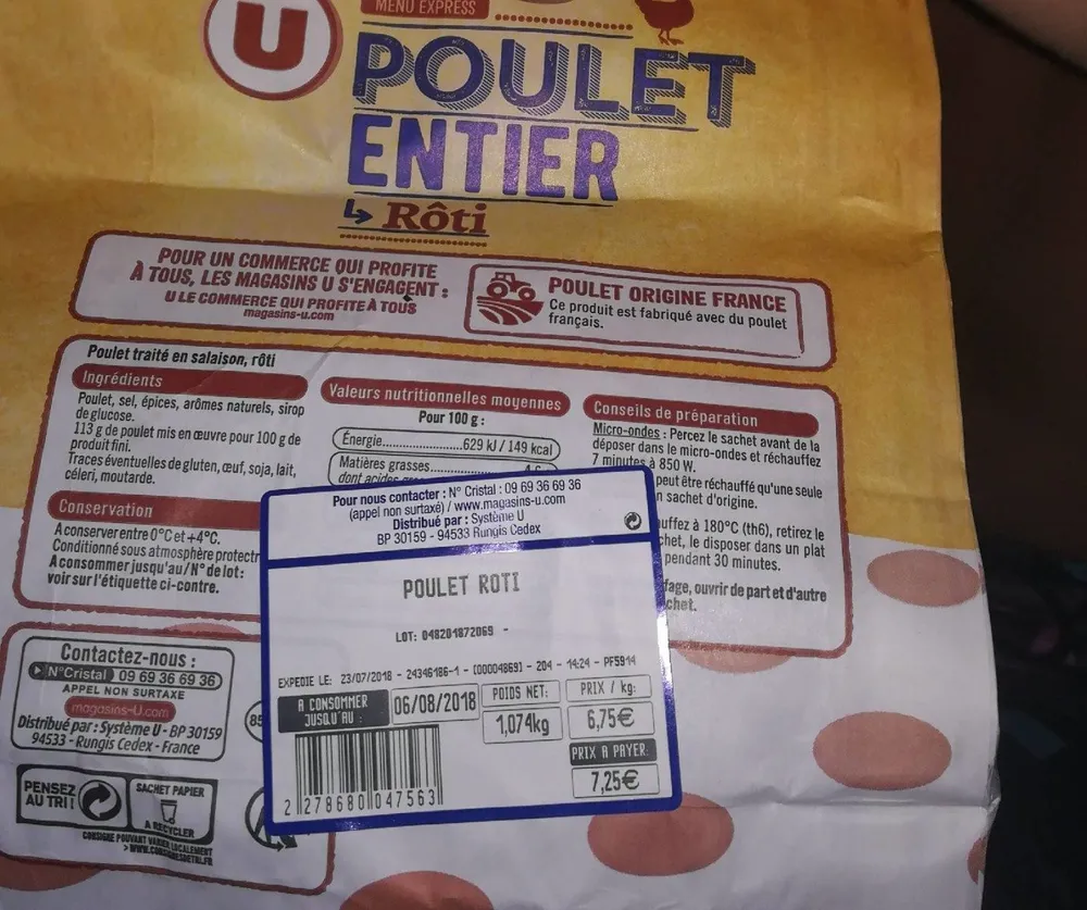 Poulet entier rôti