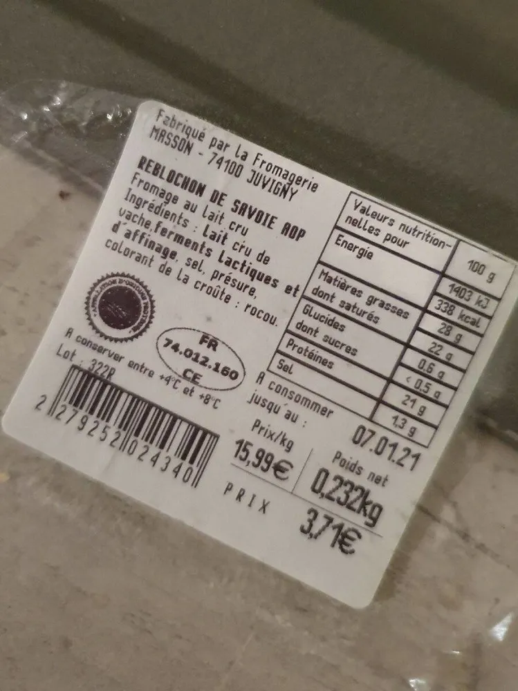 Reblochon de savoie AOP