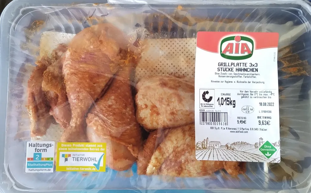 Grillplatte 3x3 Stücke Hähnchen
