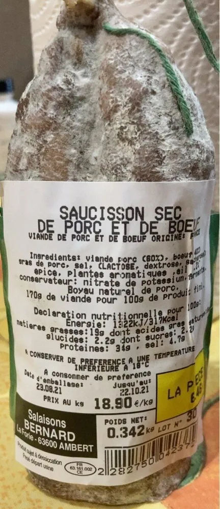Saucisson sec de porc et de boeuf
