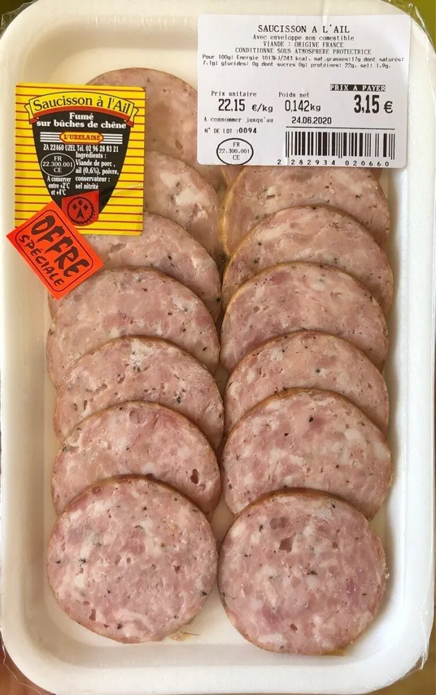 Saucisson a l'ail fumé sur bûches de chêne 142gr