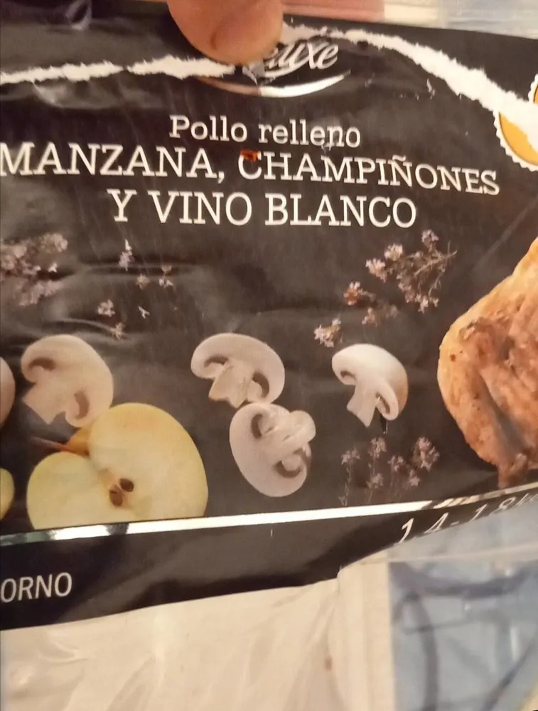 Pollo relleno manzana champiñones y vino blanco