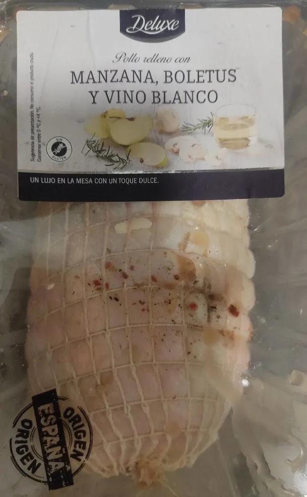 Pollo relleno con manzana, boletus y vino blanco