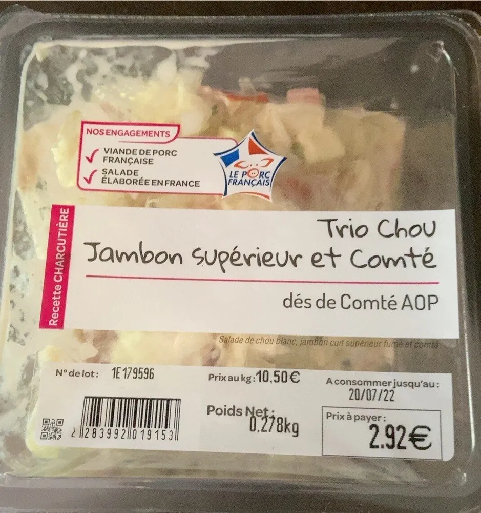 Trio de chou de jambon supérieur et comté