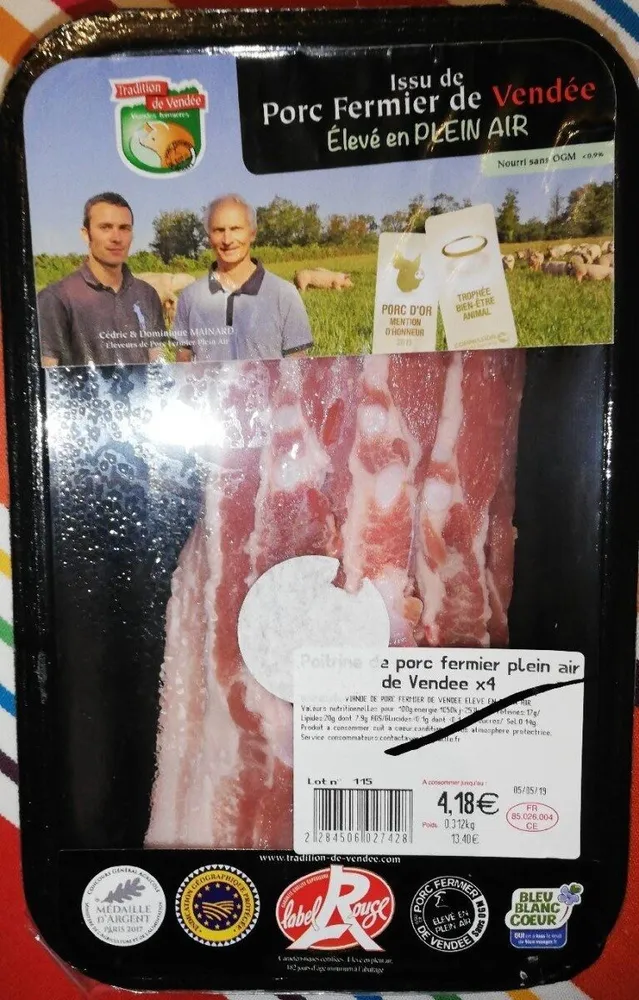 Poitrine de porc fermier plein air de Vendée