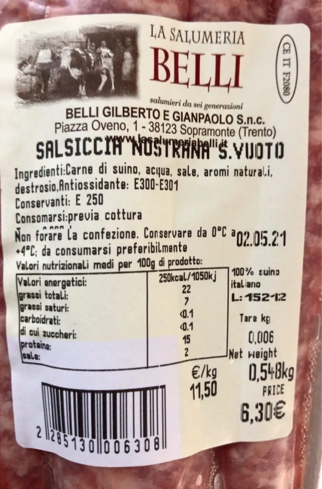 Salsiccia nostrana s.vuoto