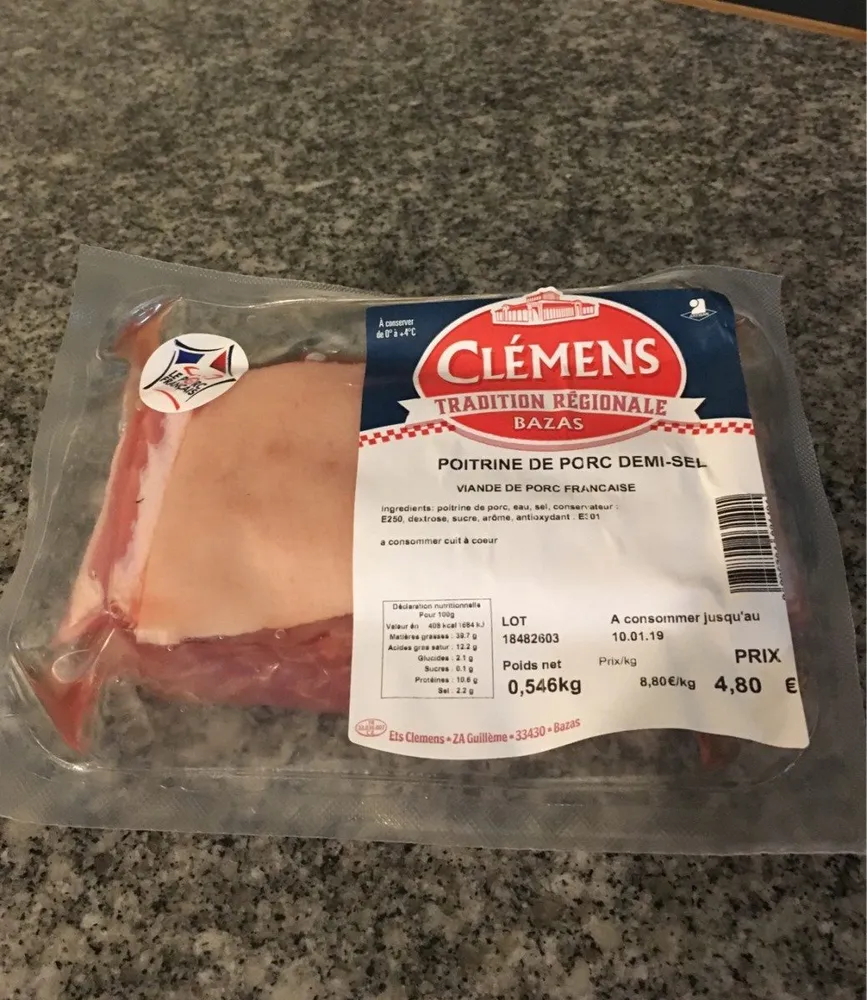 Poitrine de porc demi sel
