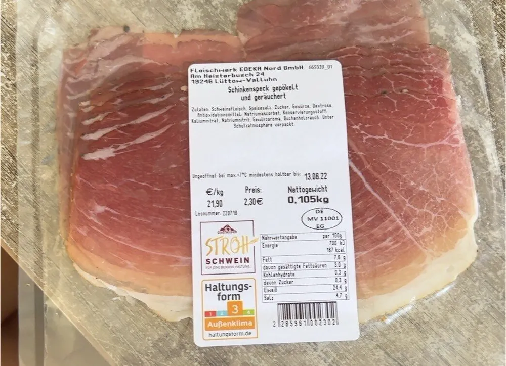 Schinkenspeck gepökelt und geräuchert