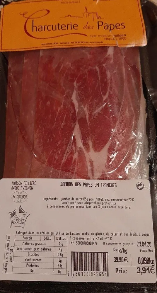 Jambon des Papes en tranches