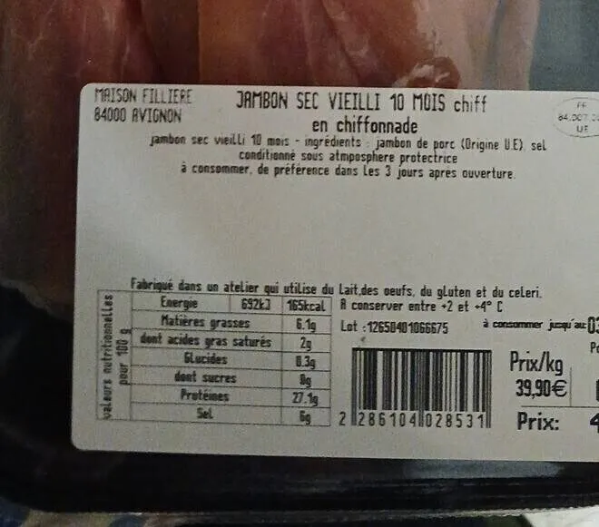 Jambon sec vieilli 10 mois