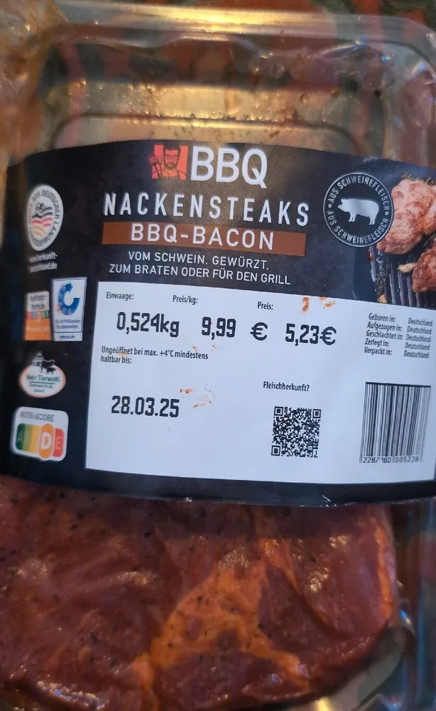 Nackensteaks BBQ bacon