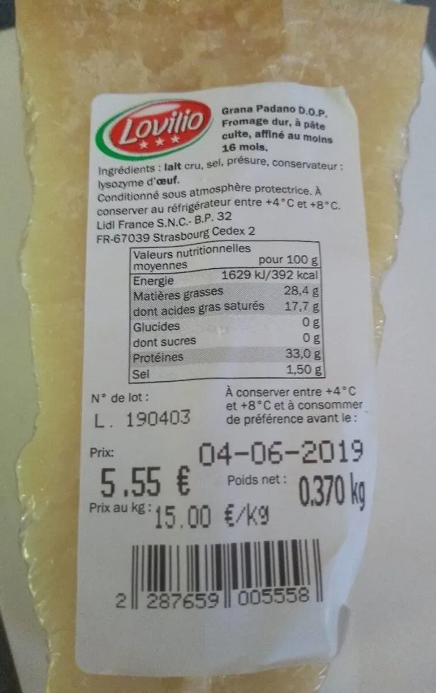 Grand Padano D.O.P fromage dur à pâte cuite