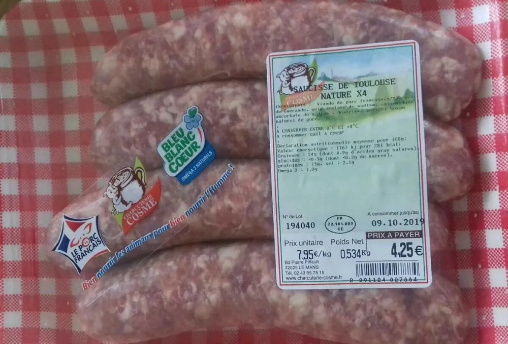 SAUCISSE DE TOULOUSE NATURE X 4