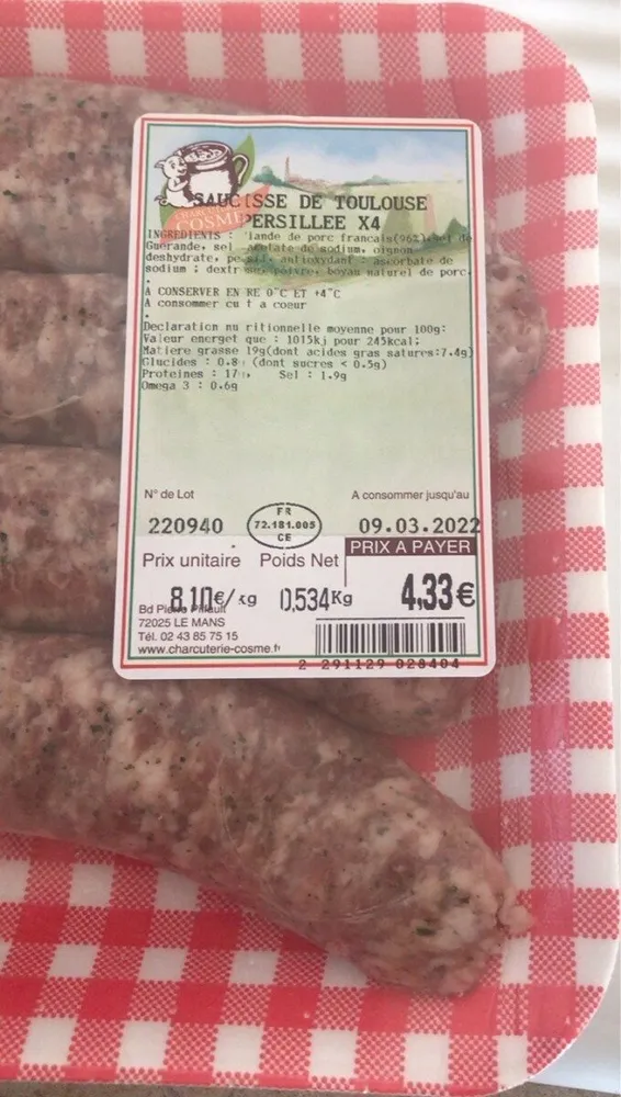 Saucisse de Toulouse persillee