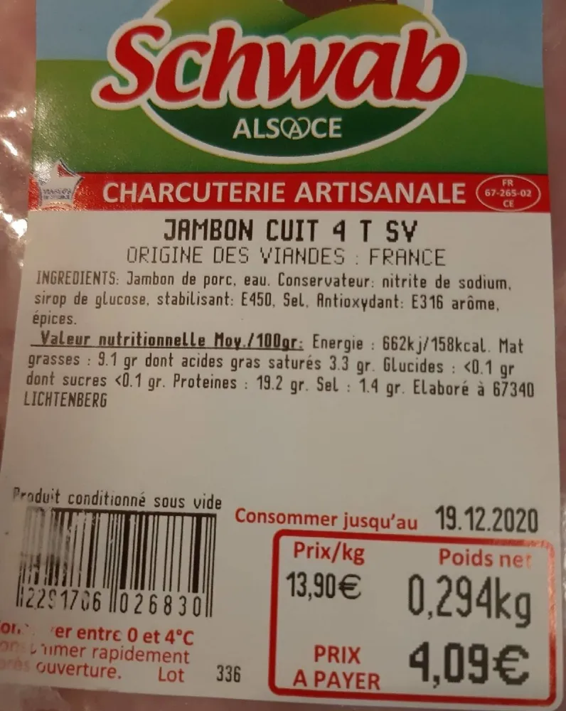 JAMBON CUIT 4 TRANCHES