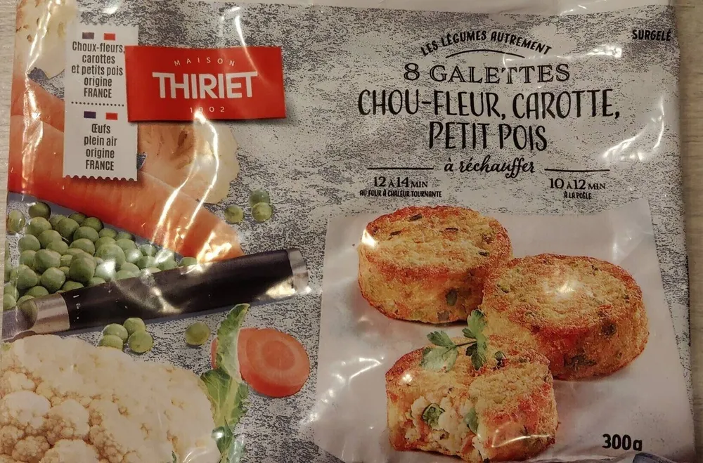 8 galettes chou-fleur, carotte, petit pois