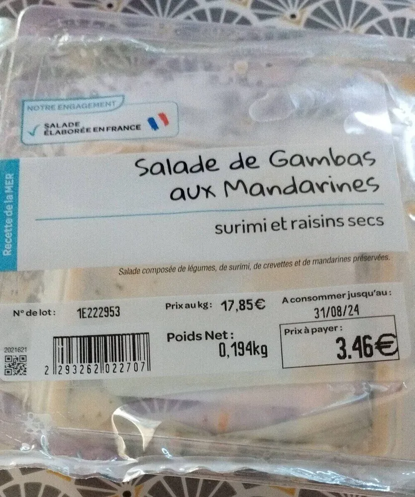 Salade de gambas aux mandarine