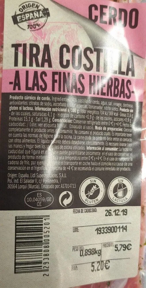 Cerdo Tira Costilla