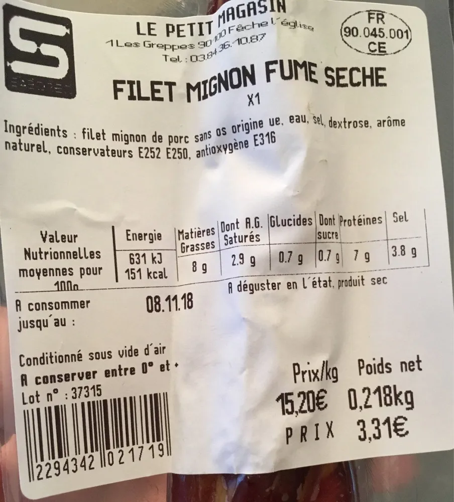 Filet mignon fumé séché