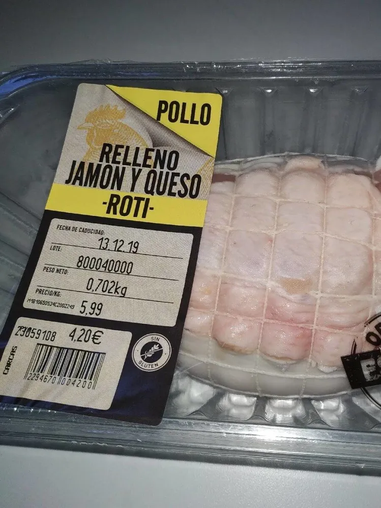 Pollo relleno jamón y queso