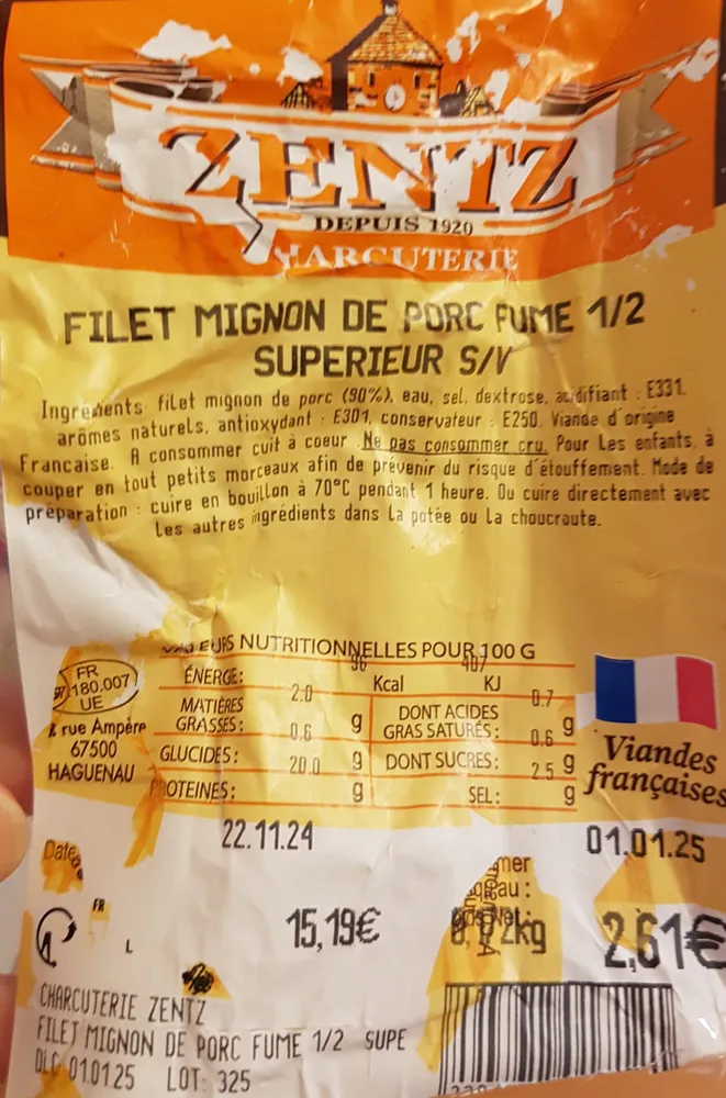 Filet mignon de porc fumé supérieur