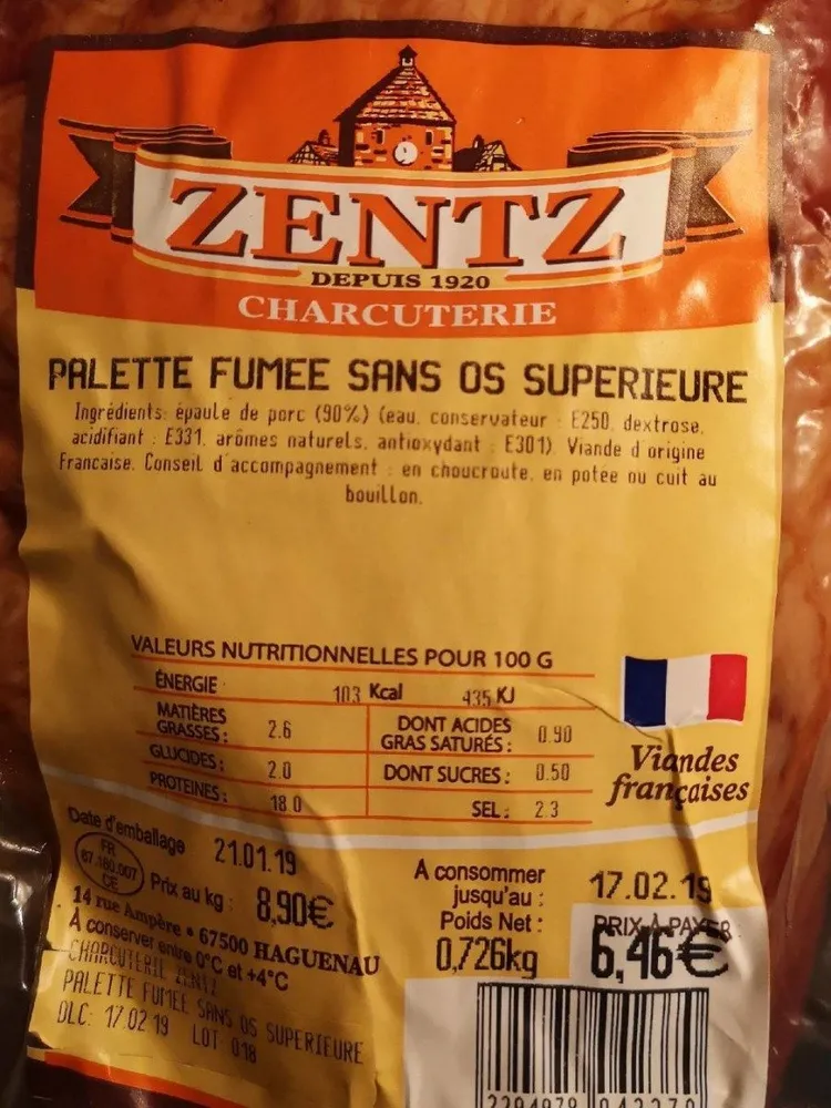 Palette fumée sans os supérieure