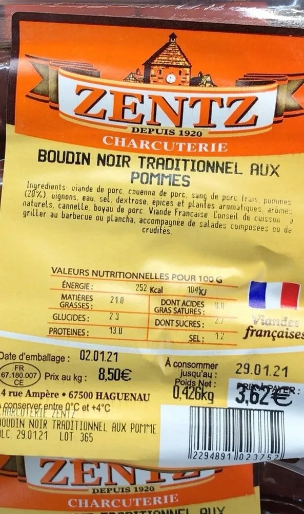 Boudin noir traditionel aux pommes