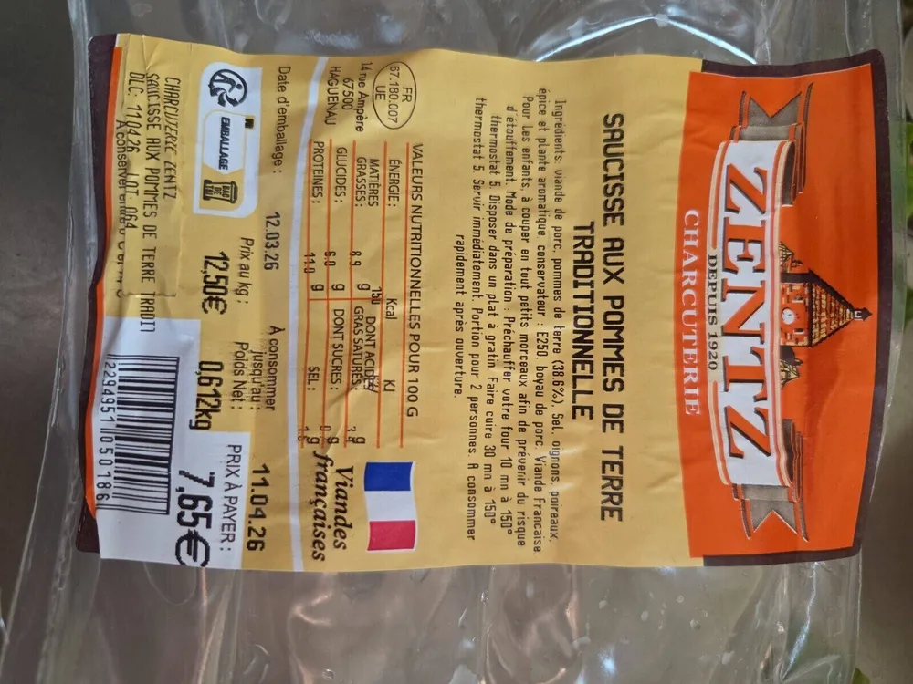 Saucisse aux pommes de terre traditionnelle