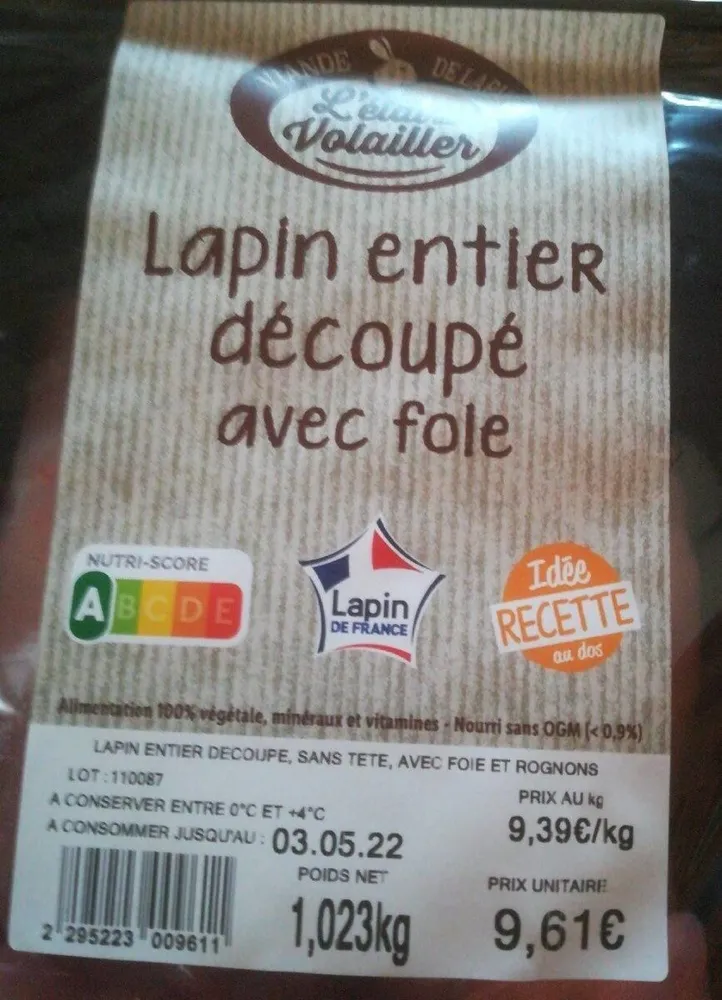 Lapin entier découpé avec foie