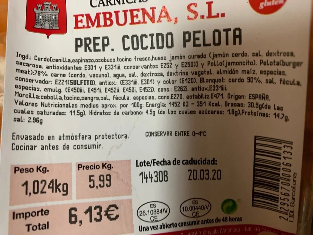 Preparado Cocido Pelota
